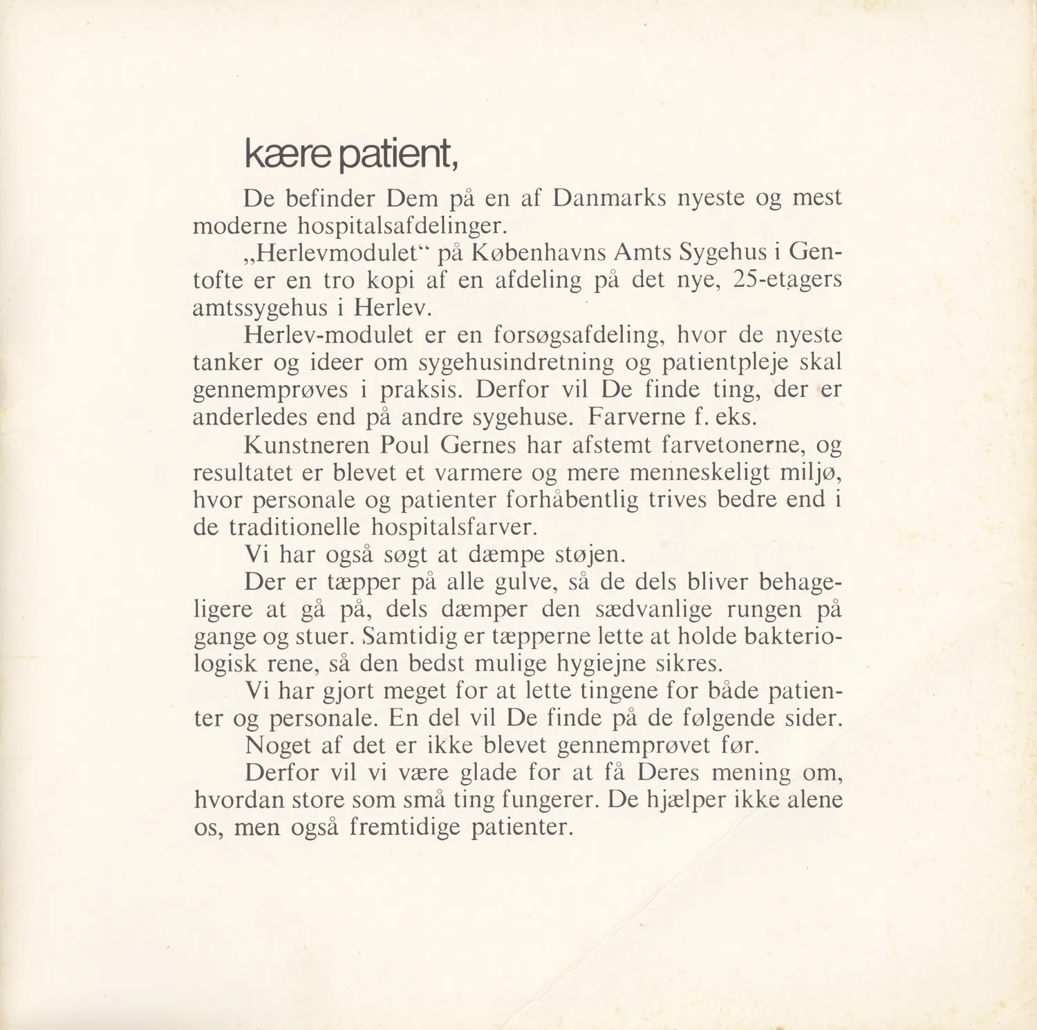 Herlev Test Module, Gentofte Hospital Patient information booklet 1970