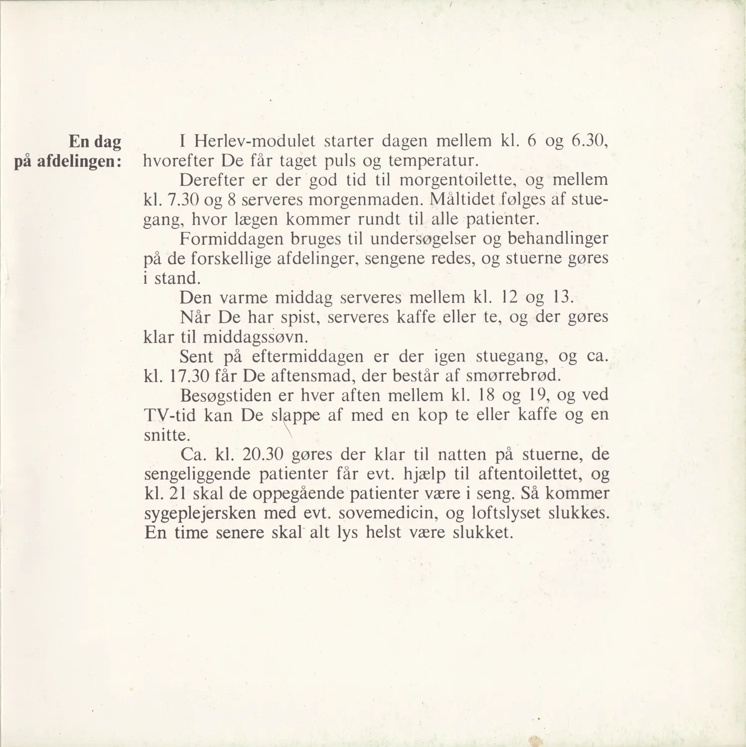 Herlev Test Module, Gentofte Hospital Patient information booklet 1970